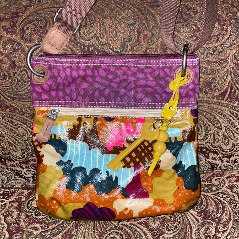 Fossil Key Per Coated Canvas Print Crossbody Shou… - image 1